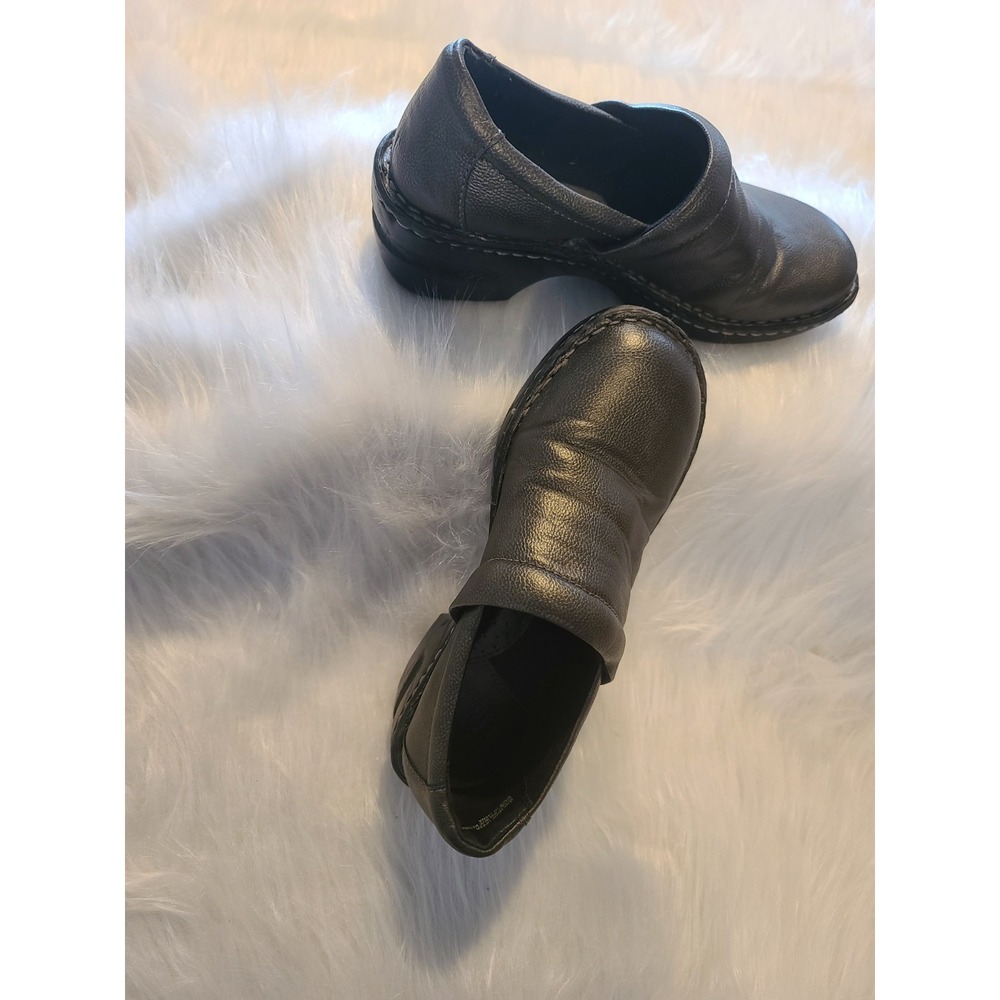 BOC Born Peggy Pewter Slip-On Metallic Gray Wedge‎ Clogs Vegan Leather Size 8.5